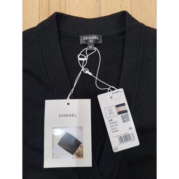 Chanel 20K Black Cashmere White Gold CC Logo Long Sleeve Cardigan Sweater 38 - Picture 10 of 16